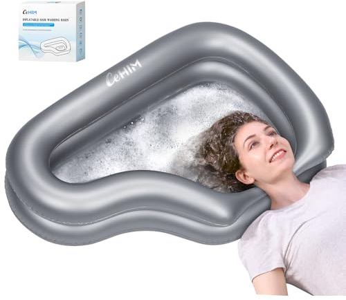 Aufblasbares Shampoo-Waschbecken, Tragbares Haarwaschbecken für Bettlägerige, Behinderte & Ältere Menschen, Mit Ablaufschlauch, Pflegeleicht & Stabil (Silver)