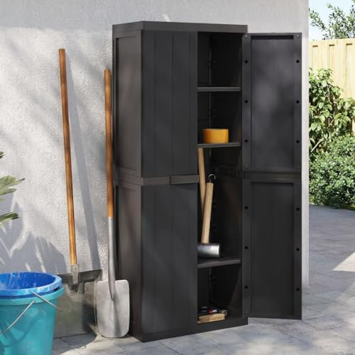 Xichuzi Gartenschrank Schwarz 65x37x165 cm PP, Geräteschuppen, Gerätehaus, Wetterfest, Outdoor Schrank, Gartenhausschränke, Terrassenschrank - 364206