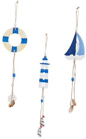 Vaguelly 3 Pezzi ciondolo in stile mediterraneo legni galleggianti conchiglie decorazione ancora ornamentale arredamento a tema marino Decorazioni della spiaggia Home Coastal Di legno Blu