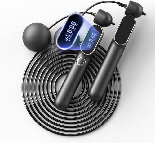 Corde à sauter sans fil avec compteur, corde à sauter lestée 2 en 1 pour enfants, femmes, hommes, cordes à sauter numériques réglables pour fitness, entraînement, boxe, entraînement de vitesse, salle