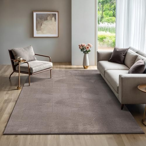 the carpet Rio - Moderner Kurzflor Teppich, weicher und pflegeleichter Anti-Rutsch-Teppich mit 3D-Optik, robust, für Wohnzimmer und Schlafzimmer, Beige, 160 x 220 cm