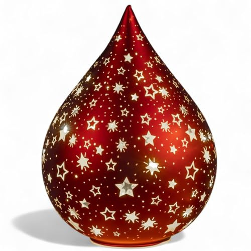 formano LED Deko Tropfen Sterne Rot 16 cm Glasleuchte + Timer (6h an / 18h aus) Farbglas Batteriebetrieben. - Stimmungslicht für Winter & Weihnachten - Dekoleuchte für gemütliches Zuhause
