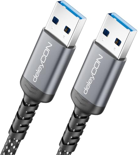 deleyCON 0,5m USB 3.0 Kabel Kort 5Gbit/s (USB 3.2 Gen1) A-Kontakt till A-Kontakt Aluminiumkontakt + Nylonkabel Datakabel för Laptop, Hårddisk, Skrivare, Modem, Hårddiskar, Kameror Osv.