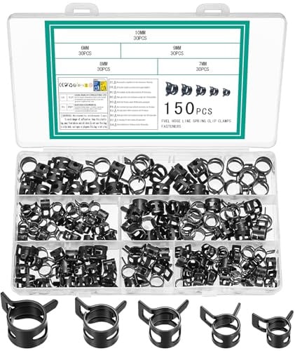 150 Pezzi Fascette Stringitubo a Molla, Flessibile Morsetto per Tubo a Molla, Fascetta Stringitubo per Tubo Flessibil -（Nero,6mm/7mm/8mm/9mm/10mm）