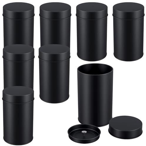 SYUTBOU 8er Set Teedosen, Rund 7,5x7,5x12cm Schwarz Metall Luftdichter Teebehälter Teebox, für Losen Tee Teeblätter Aufbewahrung