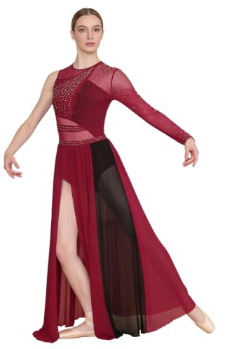 YOOJIA Tanzkleid Damen Trikot Asymmetrisches Kostüm Zeitgenössischer Tanz Lyrik Ballett Aufführungs-Outfit S-XXL