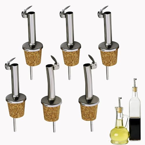 6 Cork Bottle Pourers, 3 Straight 3 Curved Spouts, Oil Pourer | Cork Stopper Design, Automatic Gravity Cap, Olive Oil Pouring, Vinegar Dispensing, Kitchen Gadget, Home Cooking