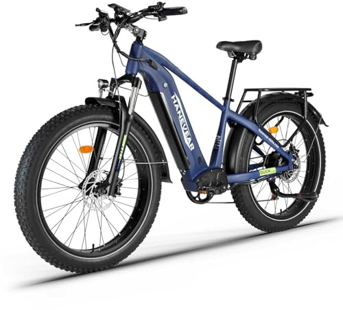 HANEVEAR E Bike Mountainbike für Erwachsene, 85Nm Motor, All-Terrain | 26*4.0 Fatbike, 21Ah 48V, 120km+ Reichweite, Hydraulikbremsen, 25 km/h, 7 Gang, LCD-Display, Trekking & MTB