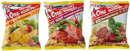 A-ONE Instantnudeln Mischkarton, 10 x Huhn, 10 x Ente, 10 x Rind, 30er Pack (30 x 85 g)