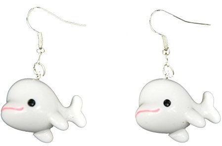 Miniblings Wal Wale Ohrringe Hänger Walfisch Fisch Pottwal Kinderschmuck weiß - Handmade Modeschmuck I Ohrhänger Ohrschmuck versilbert