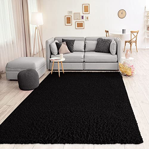 VIMODA Prime Shaggy Teppich Schwarz Hochflor Langflor Teppiche Modern, Maße:40x60 cm