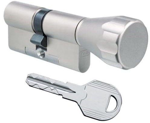 EVVA ICS Hochsicherheits-Knaufzylinder mit 8 Schlüssel, Länge (a/b) 71/K36mm (c=107mm) K=Knaufseite, modulare Bauweise SYMO