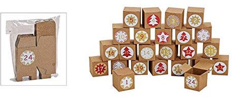 Belladecora 24er-Set Adventskalender zum Selberfüllen Set Faltschachtel 5x5x5cm Papier/Pappe Braun 24er-Set mit Weihnachtsmotiven