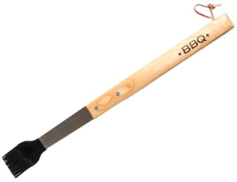 Fackelmann Pincel para Barbacoa, Utensilio de Cocina especial con punta flexible de silicona para untar aliño en carne, verdura o pescado, mango de madera, 42 cm, 1ud