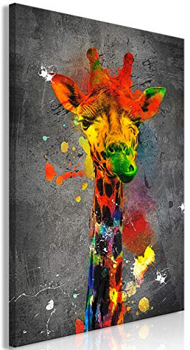 decomonkey Bilder Tiere Abstrakt 80x120 cm 1 Teilig Leinwandbilder Bild auf Leinwand Vlies Wandbild Kunstdruck Wanddeko Wand Wohnzimmer Wanddekoration Deko Giraffe schwarz bunt