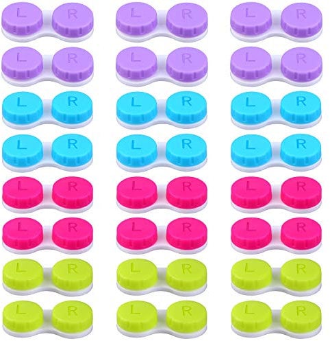 Elcoho 24 Pack Contact Lens Cases Contact Lens Holder Box Left/Right Eyes Contact Lens Container, 4 Colors