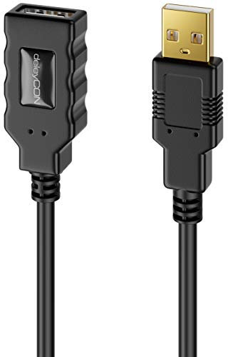 deleyCON 15m Prolongación Activo USB 2.0 con Intensificador de Señal - Cable de Repetidor para PC, Ordenador, Impresora, Escáner - Negro