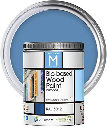 MASQUELACK M Impregnante per Legno Esterno - Blu - RAL 5012-1 Litro - Protegge dall'Acqua, Umidità e Raggi UV - Vernice Naturale ad Alta Copertura e Rifinitura Semi Opaca - Asciugatura Veloce