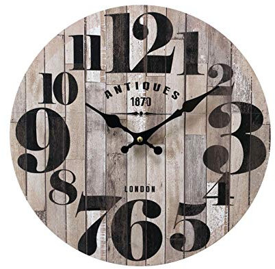 Rebecca Mobili Reloj Vintage, Marrón Negro, MDF, para Cocina Sala De Estar, Idea De Regalo - Medidas: Ø 33.8 x Fon 4 cm - Art. RE6464
