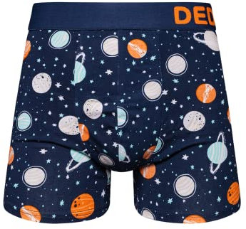 Dedoles Boxershorts Herren & Jungen Unterwäsche Trunks Baumwolle lustige Designs Dinosaurier Hamster Spiele Maulwurf Geschenk, Farbe Blau, Motiv Kosmos Unterhose, Gr. L