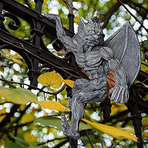LIUSHI Gargouille Statue Gothique Decoration - Clôture Jardin Exterieur Décoratif - Sculptures Décoratives Suspendre en Résine - 20×20×15cm