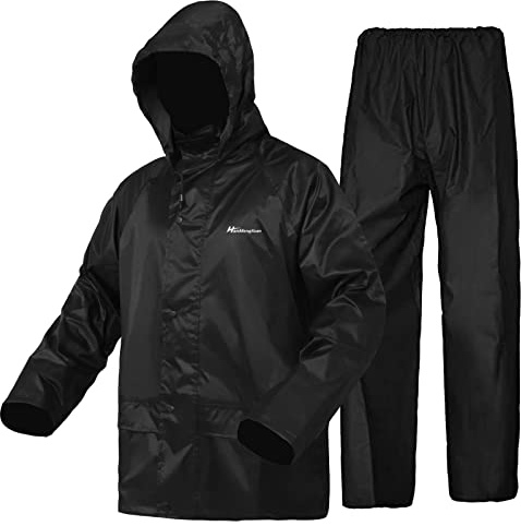 WCBDUT Work Wear Rain suit for Men/Women, Lightweight Waterproof Raincoat Windproof Hooded Rainsuits Rain Gear Jacket and Trousers Set (XXL, Black)