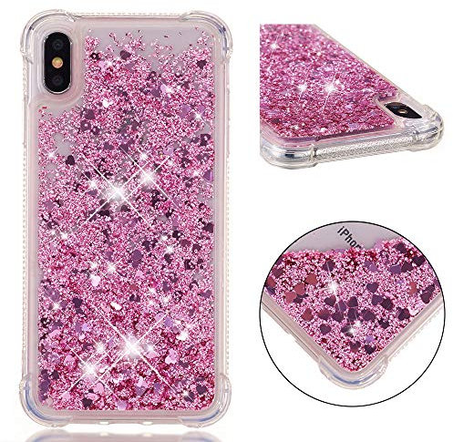 KBIKO-zxl Kompatibel mit iPhone XS Max 6.5 Zoll Glitzer Hülle,Mädchen Glitzern Handyhülle,Paillette Flüssigkeit Clear Silikon Schutzhülle für iPhone XS Max 6.5 Zoll.Rose Gold YBL