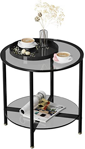 Artloge Couchtisch Rund Glas Beistelltisch: 2-Ablagen Sofatisch - Stabil Wohnzimmertisch - Groß Tischplatte 50cm Klein Tischplatte 46.2cm Hohe 49.5cm