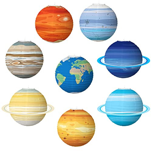 8 Stück Planet Papierlaterne Weltraum Klassenzimmer Dekorationen Laterne Kinder Lampenschirm Hängende Sonnensystem Planeten Laterne Planet Party Zubehör für Zuhause Klassenzimmer Kinderzimmer Deko