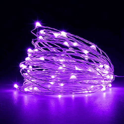 Jsdoin Fairy Lights, 2 PCS 50 LED Battery Operated String Lights Copper Wire Light for Indoor Outdoor Lighting, Bedroom, Wedding Decor, Party, Christmas, Tree Decoration(5M/16ft,Purple)