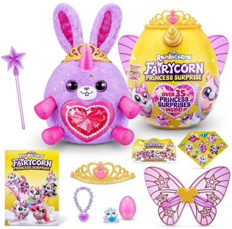 Rainbocorns Fairycorn Princess Serie 6 Hase – Plüsch zum Sammeln – magische Feenprinzessin überrascht, Kuschel-Plüsch-Stofftier, Aufkleber, (Hase)