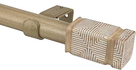 SKYPLUS LIVING Rustikales Gardinenstangen-Set im Boho-Stil mit geschnitztem quadratischem Endstück, 91,4–182,9 cm, Standard-Gardinenstange für 1 Packung, 2,5 cm Durchmesser, verstellbare Länge