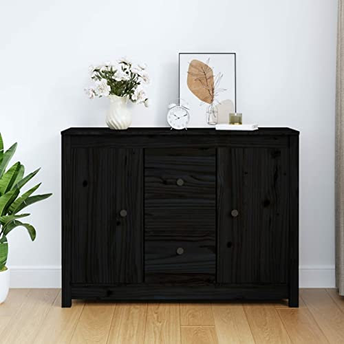 ZHOUMIN Sideboard, Kommode Schlafzimmer, Komodenschrank, Flur Möbel, Apothekerschrank, Wohnzimmerschrank, Flur Schrank, Beistellschrank, Schwarz 100x35x74 cm Massivholz Kiefer