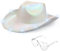 Cowboyhut für Damen, glitzernde Cowgirl-Hüte, Weltraum, Neon-Glitzer, leuchtende Hüte mit Herz, Brille, ausgefallene metallische, holografische Disco, Halloween, Geburtstag, Junggesellinnenabschied