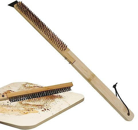 Voihamy Brosse à Pierre à Pizza - Brosse à Four à Pizza avec grattoir Manche Long en Bois,Nettoyage Four à Pizza pour Four à Pizza Portable extérieur 22,2 Pouces