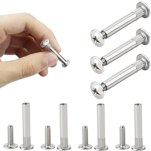 Kuyi 30 Piezas tornillos de conexión de manguito con tornillos de manguito tornillos de conexión de níquel tornillos de manguito de acero tornillos de conexión de muebles tornillos