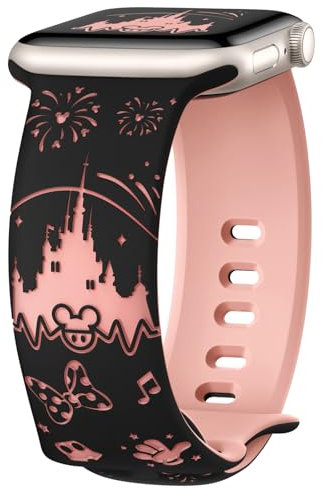 Joehwerr Correa grabada de dibujos animados compatible con correas de Apple Watch de 40 mm, 41 mm, 38 mm, 42 mm, 44 mm, 45 mm, 46 mm, 49 mm, para mujer, bonita correa deportiva de silicona suave para