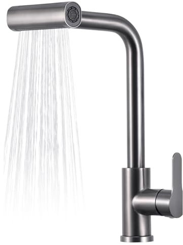 OYMOV RV-Küchenarmatur – 4 Funktionen Wasserfall Küchenarmatur mit herausziehbarem Sprüher, Einzelloch, 1 Griff, ausziehbarer Wasserhahn für Wohnmobile, Camper, fünfte Räder, Wohnmobile,