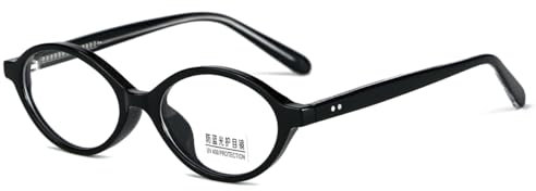 moomoobird Blaue Licht Gläser Frauen Männer Oval Kleine Gläser Rahmen TR90 Retro Brillen Acetat Tempel (black with clear)