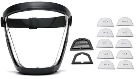 yasoe Masque de Protection de Travail Masque de Protection Intégral Transparent Protecteur Anti-Poussière avec 10 Filtres Noir