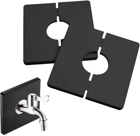 FENGCHUANG Cache Tuyau Radiateur PVC 2 Pièces, Cache-tuyauxCarrés Autocollants en Plastique ABS, Couvercle de Robinet pour Tuyau de Robinet de 27 mm de Diamètre (Noir)