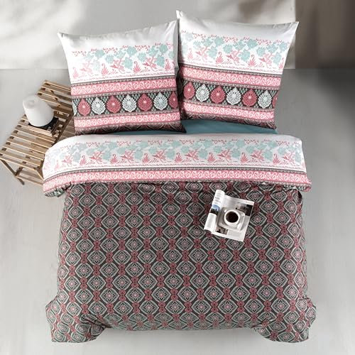 ZIRVEHOME Bettwäsche Set dreiteilig, 200x200 Bettbezug, Baumwolle, orientalisches Design, Izgi