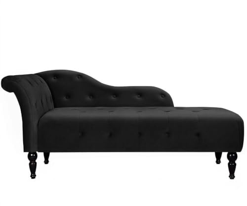 GarveeLife Komfortabler Samt-Chaiselongue Sessel, Hochbeinige Loungeliege Für Wohnzimmer Oder Schlafzimmer, Gepolsterter Relaxsessel Mit Hochdichtem Schaum Und Sperrholz-Kern, Schwarz (HY801-83)