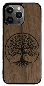 Enowood Coque en Bois de téléphone Iphone Artisanale - Arbre de Vie - Iphone 11 Pro - Noyer