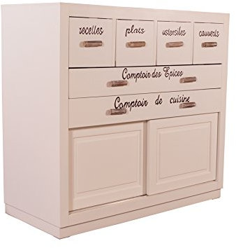 Landhausmöbel - Küchenschrank - Landhaus Schrank - Toulouse Holz 6 Schubladen Vintage Look Creme weiÃŸ
