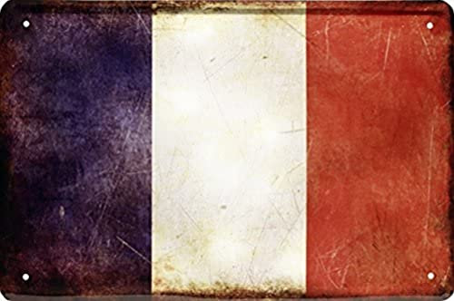 WOGEKA ART Retro Blechschild - Frankreich France National Fahne Flagge- witziger Spruch als Geschenk-Idee zum Geburtstag Weihnachten Dekoration 20x30 cm Vintage-Design Metall 1426