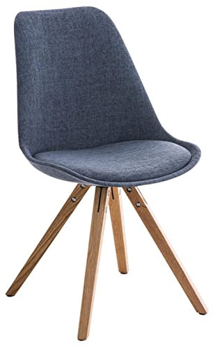 CLP Retrostuhl PEGLEG Square mit Stoffbezug I Gepolsterter Schalenstuhl mit Holzbeinen und Einer Sitzhöhe von: 46 cm, Farbe:blau, Gestell Farbe:Natur