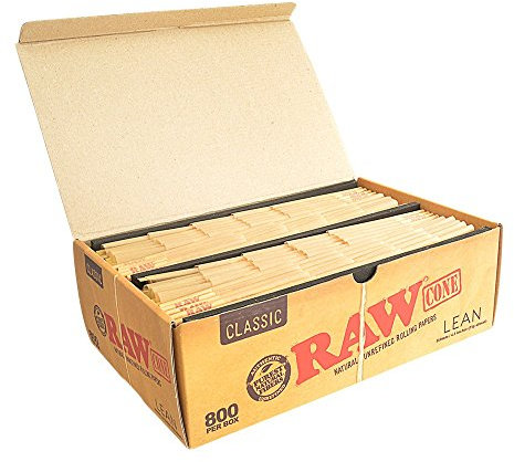 RAW Classic Natural Unrefined Pre-Rolled 800 Cone Box - Lean Size 100mm (4.3 in) by RAW