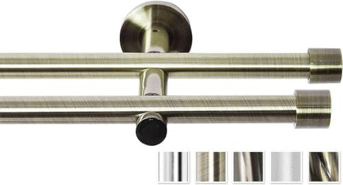 Rollmayer Gardinenstange Ø 16mm Crux Gold 200cm 2-läufig | Glänzend metall, Für Ösenvorhang, Ohne Ringe, Modern