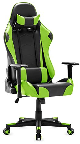 Racing Hochwertiger Bürostuhl Gaming Stuhl, Ergonomischer höhenverstellbar Schreibtischstuhl Chefsessel Computerstuhl Drehstuhl mit einstellbaren Armlehnen, Kunstleder PU Sportsitz Game Chair (Grün)